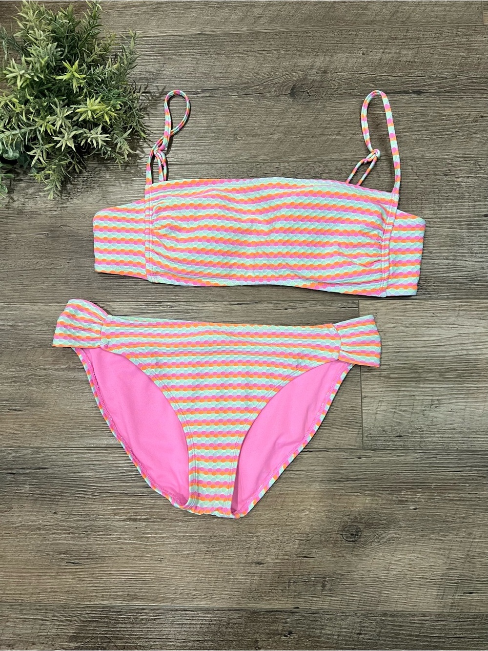 Ninety-Nine Pink Blue Orange Pastel Stripe BarbieCore Bikini Sz XL/L Girlcore